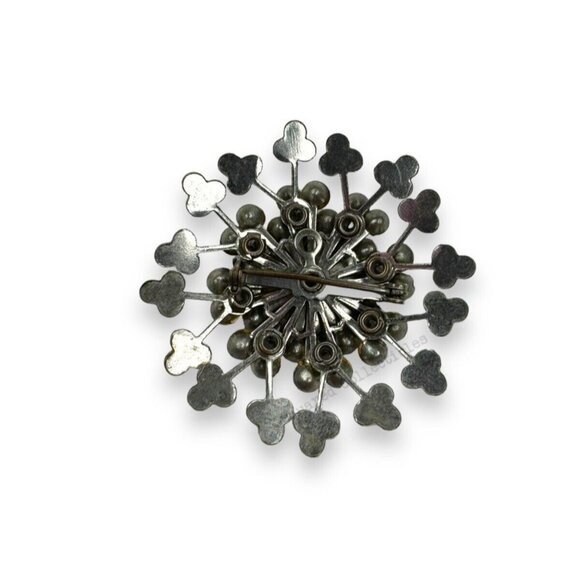 Silver Tone Clear Crystal Riveted Layered Snowflake Star Burst Brooch Vintage - Picture 5 of 8
